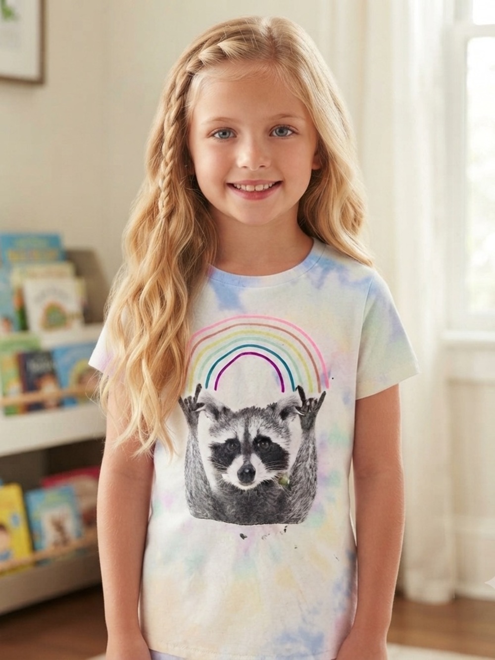 Kids Tie-Dye Rainbow Raccoon Custom T-Shirt